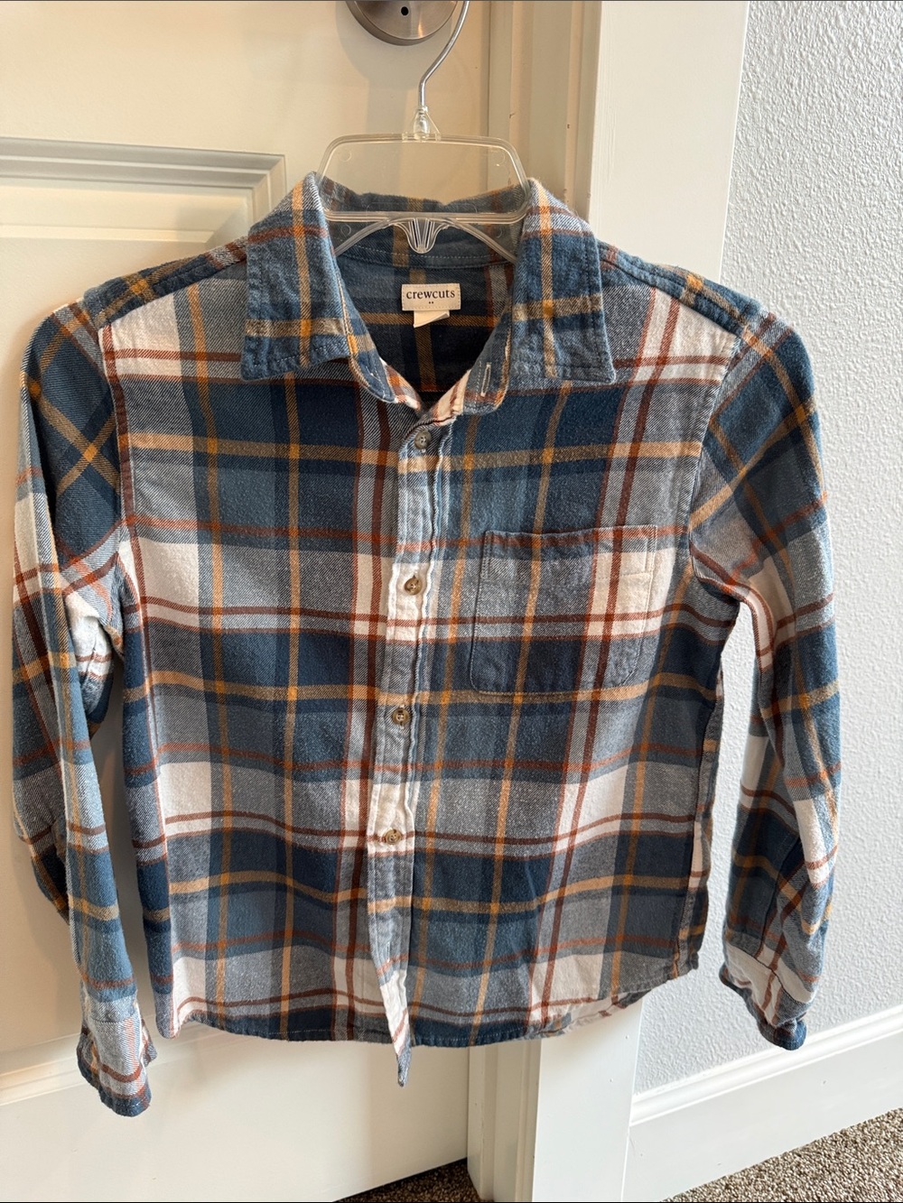 crewcuts Blue Plaid Flannel Button-Down Shirt with Orange Accents